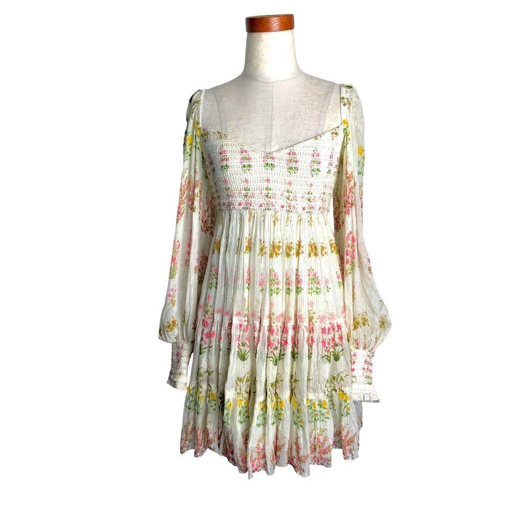 Hemant & Nandita dress smocked bodice long sleeves